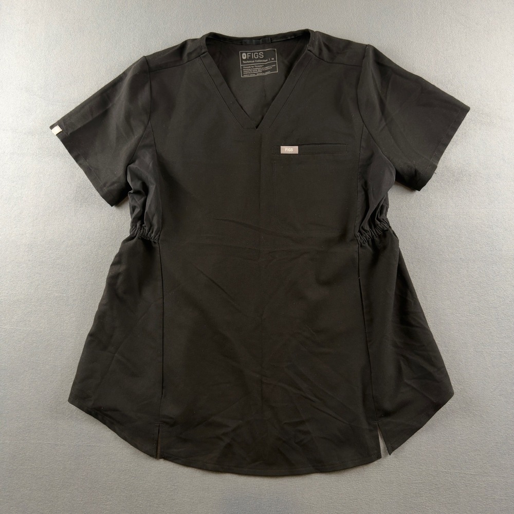 FIGS Octavia Maternity Scrub Top Black V-Neck Technical Collection Size M